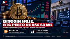 Bitcoin hoje: BTC fica perto de US$ 63 mil e mercado monitora juros e liquidez