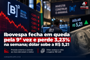 Ibovespa fecha em queda pela 9ª vez e perde 3,23% na semana; dólar sobe a R$ 5,21