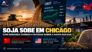 Soja sobe em Chicago com demanda chinesa e dúvidas sobre a safra dos EUA