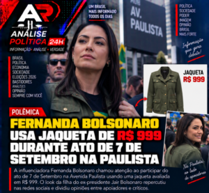 Fernanda Bolsonaro usa jaqueta de R$ 999 durante ato de 7 de Setembro na Paulista