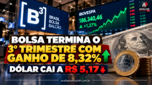Bolsa termina o 3º trimestre com ganho de 8,32%; dólar cai a R$ 5,17