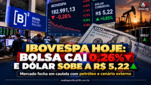 Ibovespa hoje: Bolsa cai 0,26% e dólar sobe a R$ 5,22
