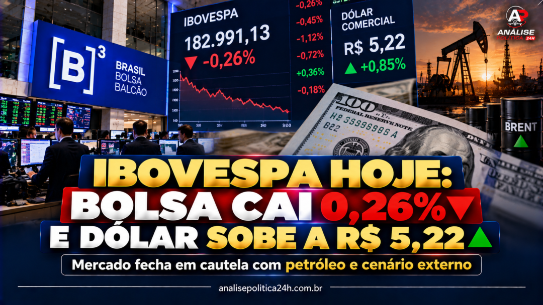 Ibovespa hoje: Bolsa cai 0,26% e dólar sobe a R$ 5,22