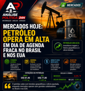 Mercados hoje: petróleo opera em alta em dia de agenda fraca no Brasil e nos EUA