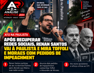 Após recuperar redes sociais, Renan Santos vai à Paulista e mira Toffoli e Moraes com pedidos de impeachment