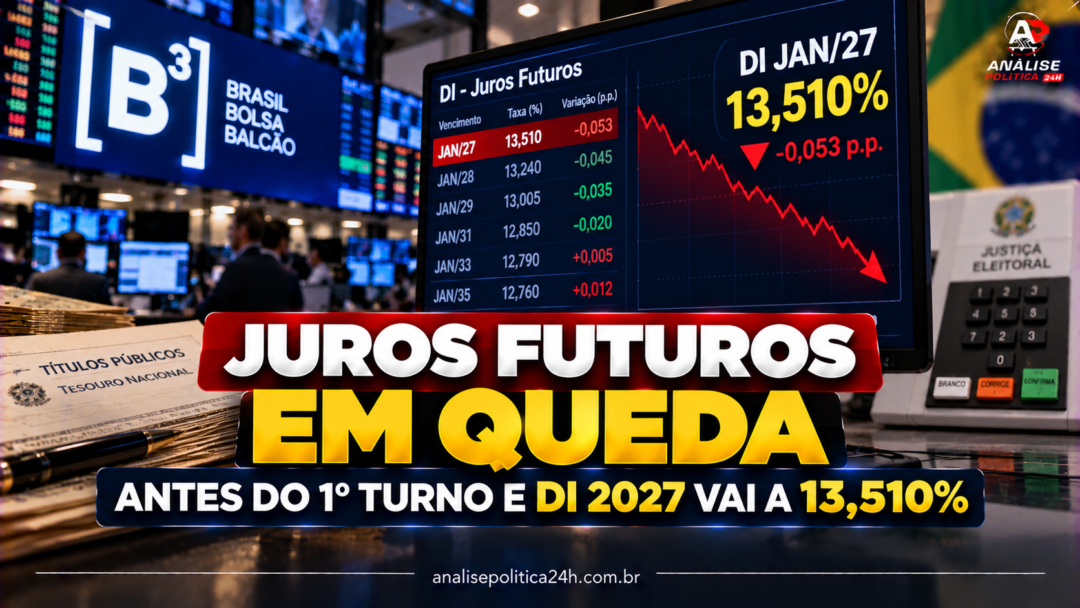 Juros futuros caem antes do 1º turno e DI 2027 vai a 13,510%