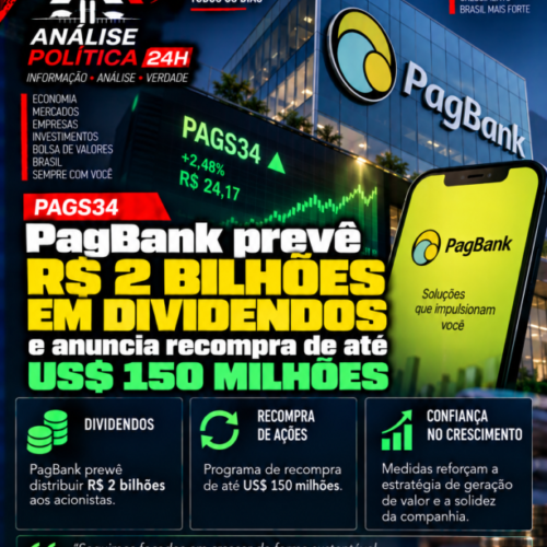 PagBank (PAGS34) prevê R$ 2 bilhões em dividendos e anuncia recompra de até US$ 150 milhões