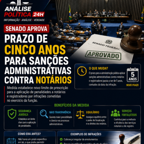 Senado aprova prazo de 5 anos para sanções contra notários e registradores