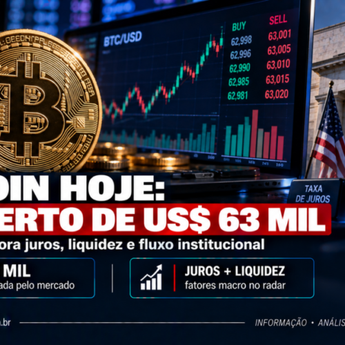 Bitcoin hoje: BTC fica perto de US$ 63 mil e mercado monitora juros e liquidez