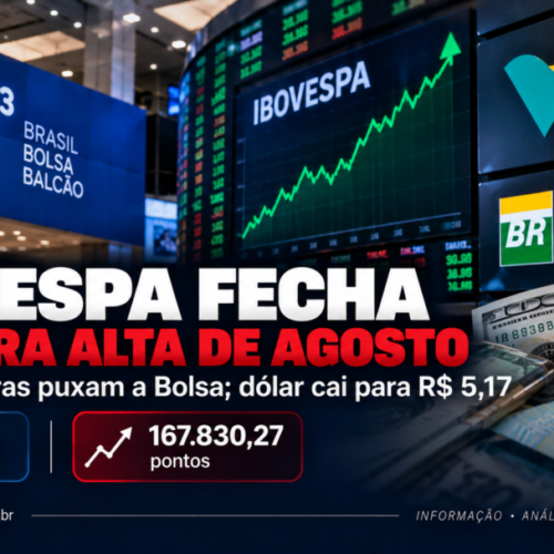 Ibovespa fecha primeira alta de agosto com Vale e Petrobras; dólar cai para R$ 5,17