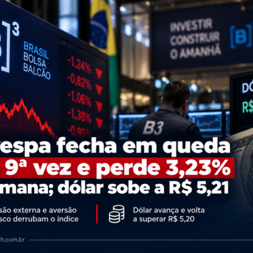 Ibovespa fecha em queda pela 9ª vez e perde 3,23% na semana; dólar sobe a R$ 5,21