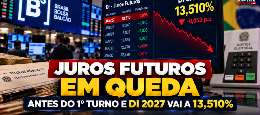 Juros futuros caem antes do 1º turno e DI 2027 vai a 13,510%