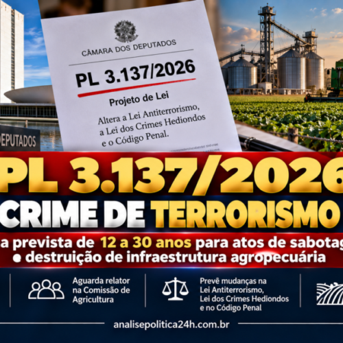 PL 3.137/2026 cria crime de terrorismo rural com penas de até 30 anos