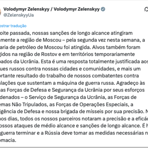 Ucrânia ataca refinaria de petróleo na capital russa