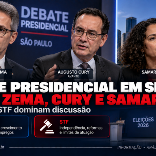 Debate presidencial em SP reúne Zema, Cury e Samara; economia e STF dominam discussão