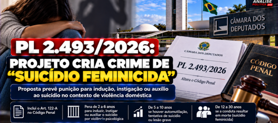 PL 2.493/2026: projeto cria crime de “suicídio feminicida”