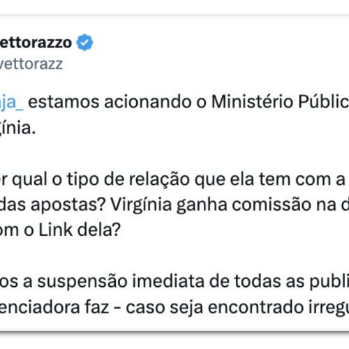 Vereadora aciona o MP após Virginia incentivar apostas na Copa